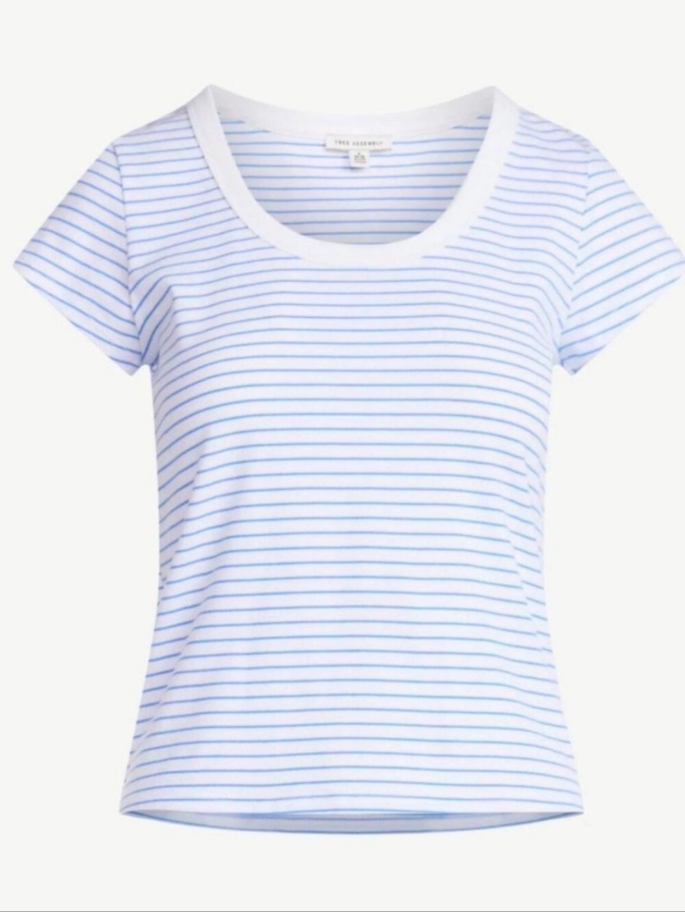 NEW Free Assembly White & Blue Striped Scoop Tee w Stretch Form Fitting Lady's L